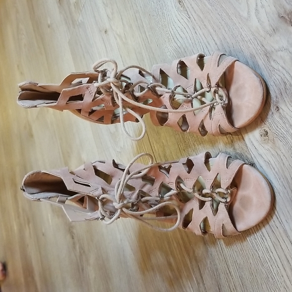 Marc Fisher Shoes - Marc Fisher Womens Blush Pink Suede Lace Up Sandal Heels shoes Sandals